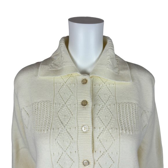 Vintage 60s Cream Cardigan Diamond Shapes Wintuk Sweater - Picture 5 of 10